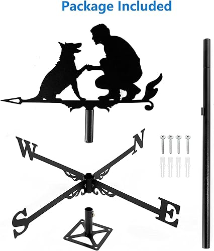 Miniatura 7 de Exquisita veleta meteorológica, indicadores de dirección del viento de veleta, diseño hueco tallado, acero inoxidable, metal negro, herramienta de