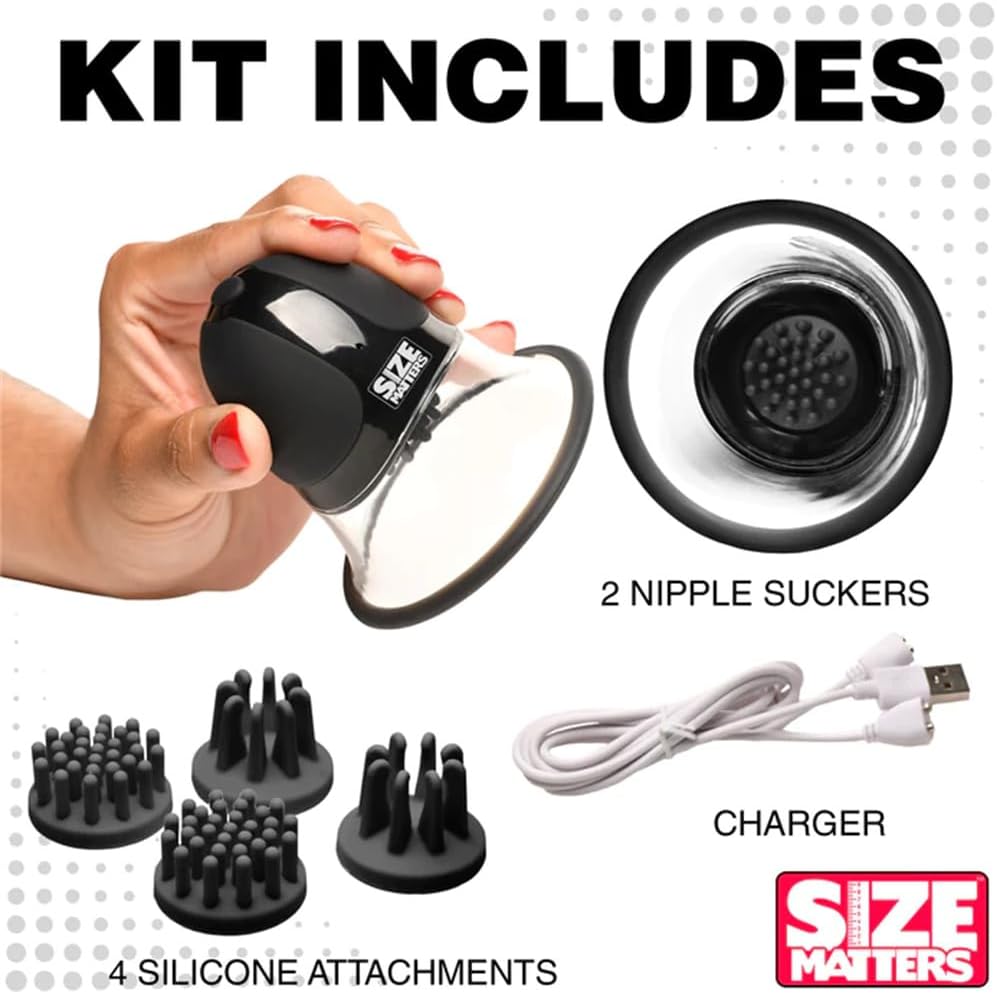 Adult Sex Toys Nipple Toys Clamps Vibrating Nipple Massager with 4 Attachments Rotating Silicone Nipple Suckers Vibrator with 10 Rotation Modes for Women Men Couples Pleasure (Black)