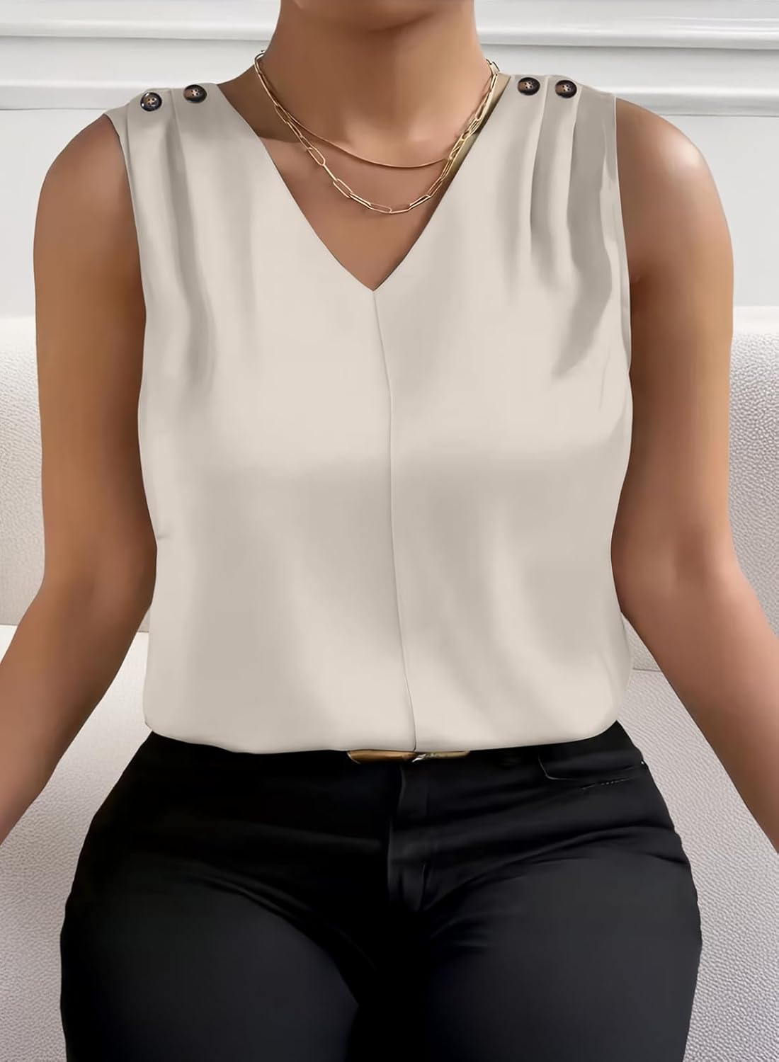 Eytino Plus Size Tank Tops for Women Dressy Casual V Neck Sleeveless Pleated Loose Summer Basic Blouses Shirts(1X-5X) - Image 5