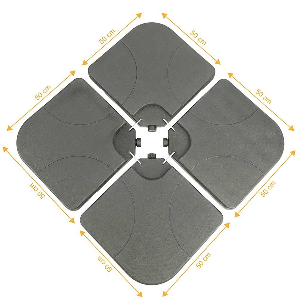 BAKAJI Lot de 4 Supports de Poids pour Parasol en Plastique résistant aux intempéries pour l'extérieur à remplir avec du Sable ou de l'eau de Base, adaptés pour parasols avec Base en Croix