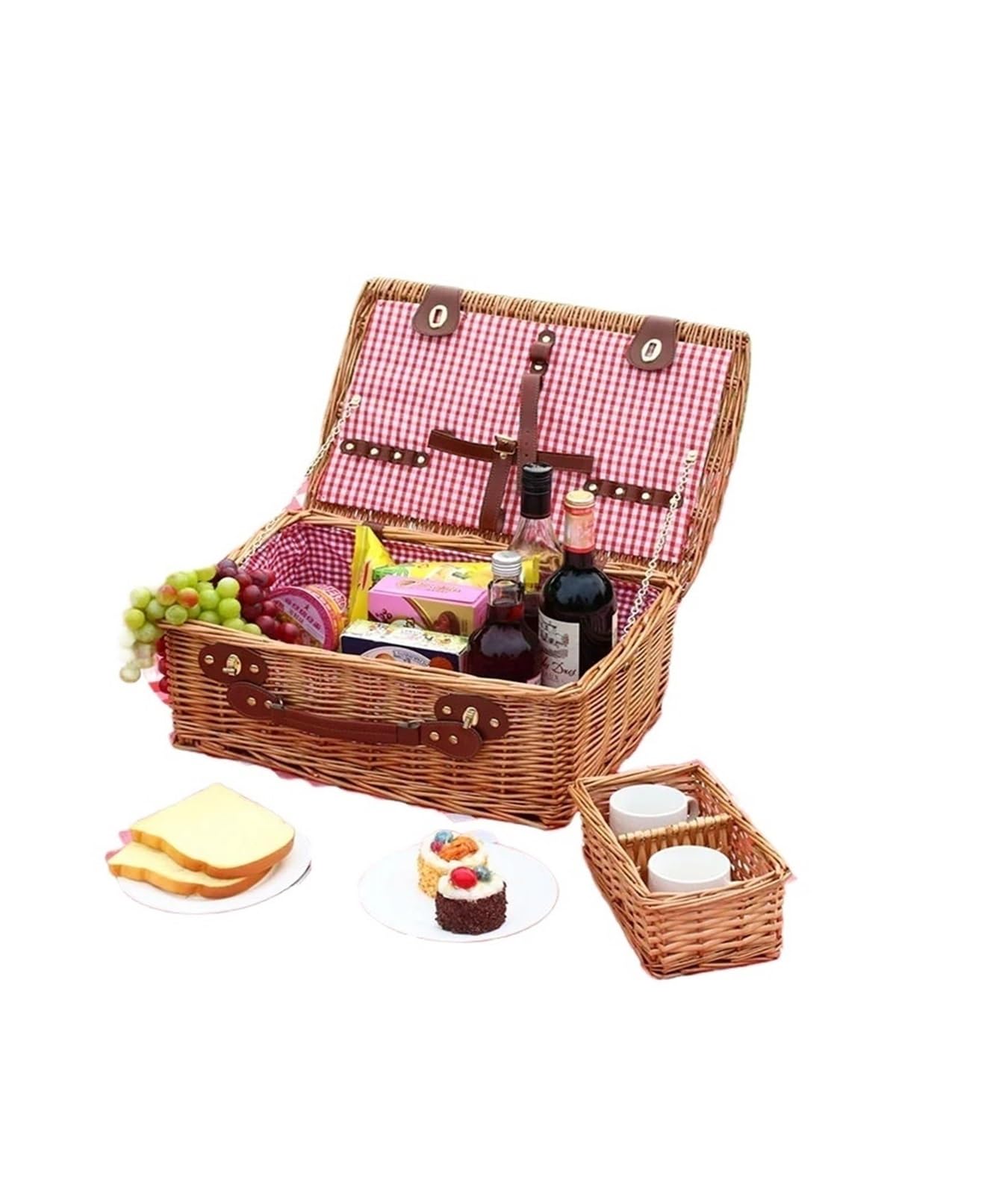 Caja de Picnic Hecha a Mano, Caja de Picnic, Cesta con Cubiertos, Cesta de ratán, Cesta de Almacenamiento, Accesorios de Picnic, Camping al Aire Libre, Juego Completo(Yellow)