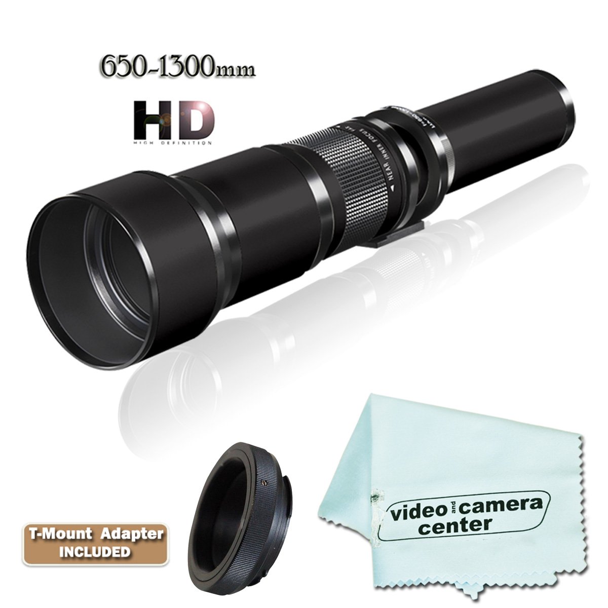 650-1300mm Telephoto Lens For Canon EOS Rebel Ti Gii T2 K2 EOS Mt Digital 50D 30D 5D 40D 7D T3 T3i T4i 60D 1100D 1000D 650D 600D T5i 700D XS T1i XSi XT EOS 60Da 1000D 650D 600D 550D 500D 450D 400D 350D + Micro-Fiber Cloth