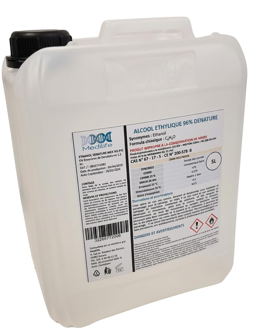5L d'alcool éthylique dénaturé 96% pour parfum, nettoyage et dégraissage, lotions, parfums