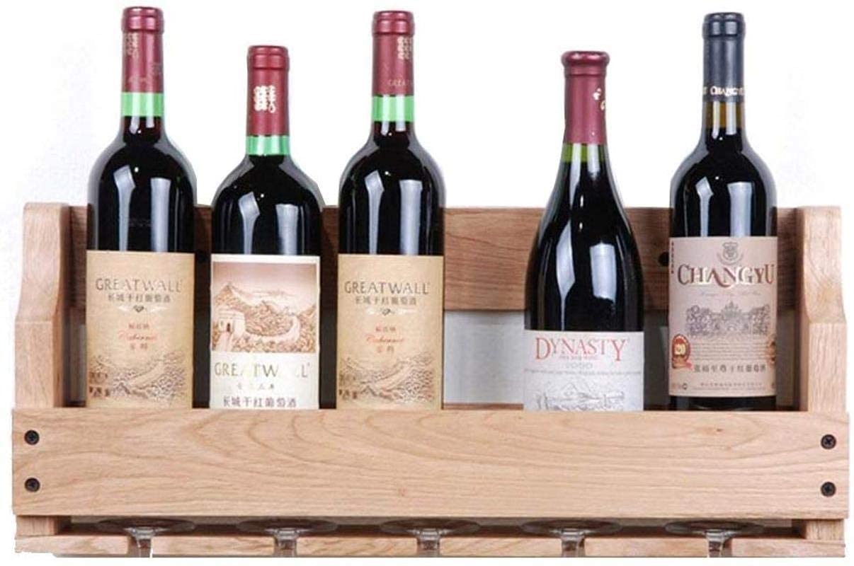 Casier à vin mural bois étagère de rangement porte-bouteilles de vin et verres suspendus