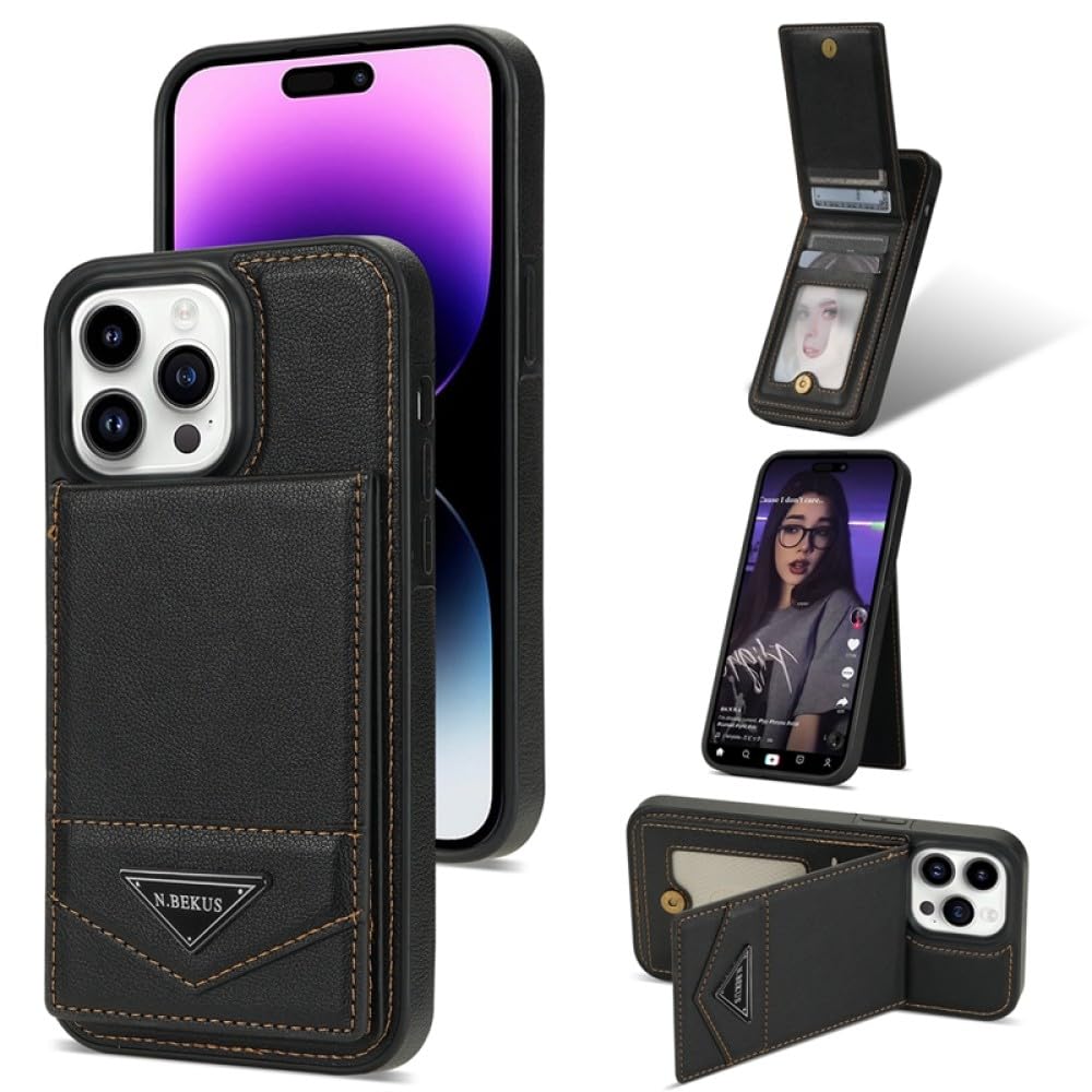 Portefeuille iPhone 13 Mini noir housse cuir avec brosse antivol - 7