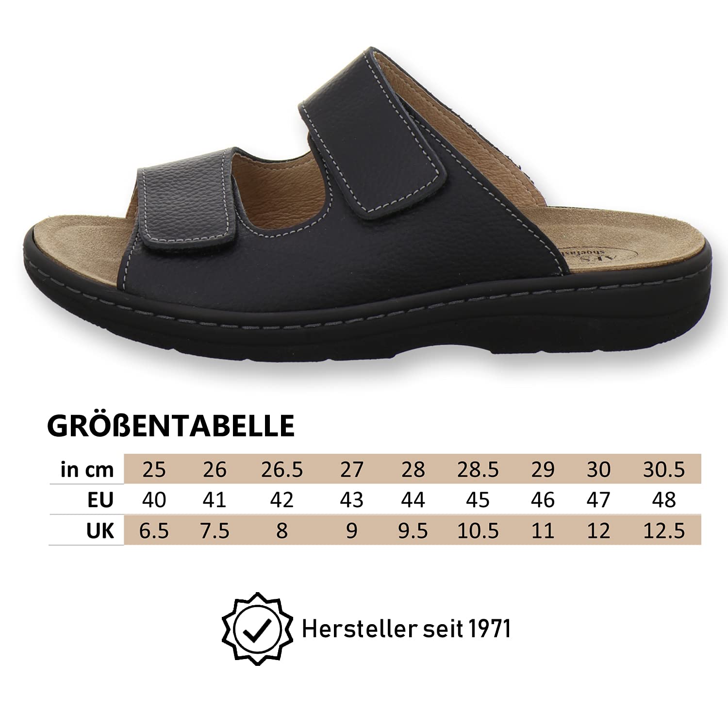 AFS-Schuhe 3502 Bequeme Pantoletten mit Wechselfussbett für Herren Leder, Hausschuhe Arbeitsschuhe, Made in Germany