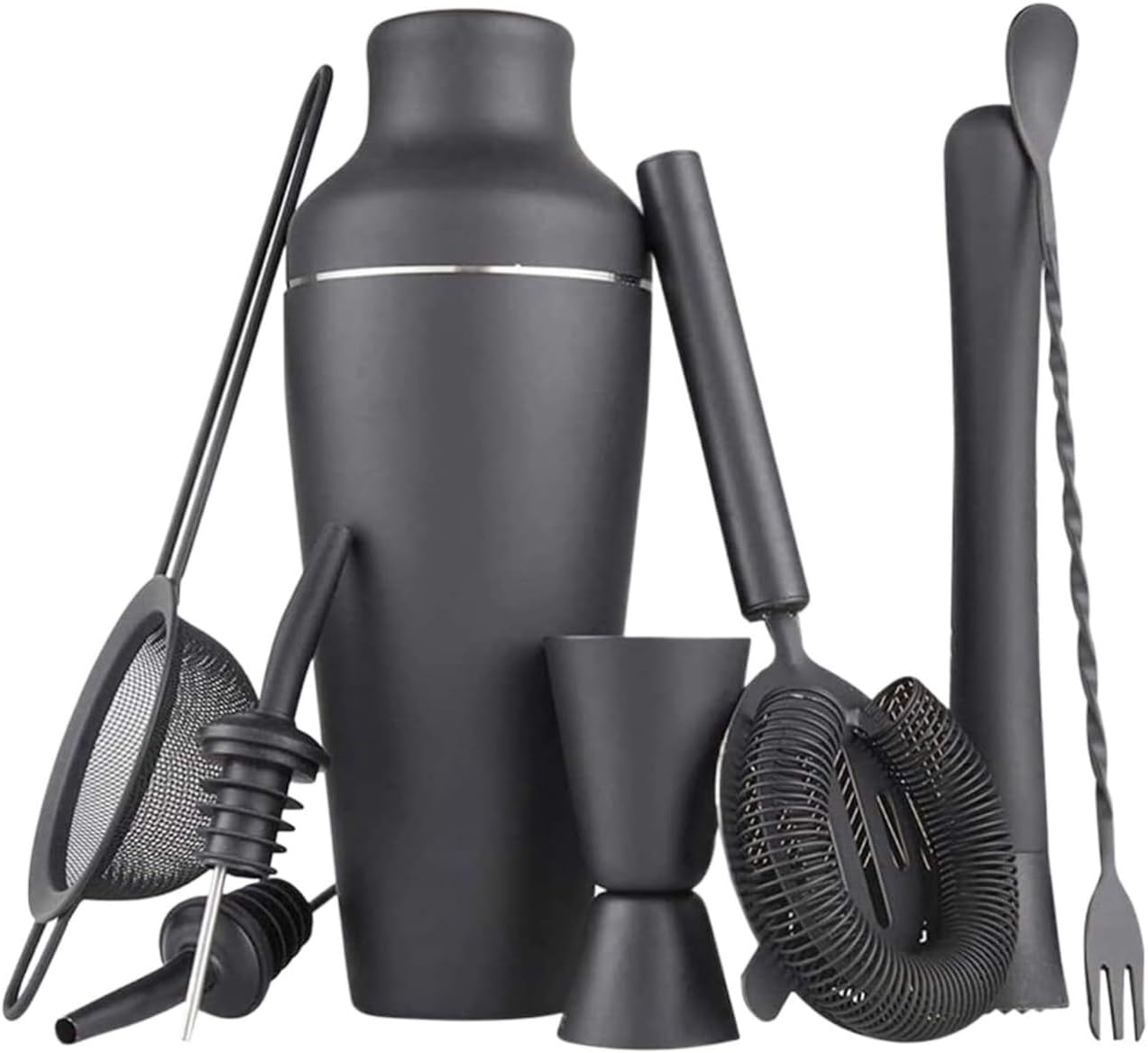 Set de Coctelería 8 Piezas Coctelera Acero Inoxidable Negro