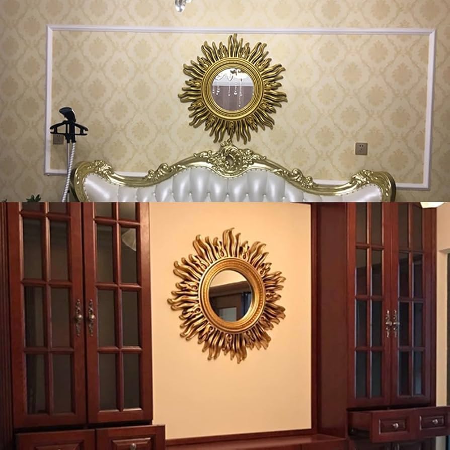 Amazon.co.jp: 円形のアンティークゴールド太陽の形化粧鏡