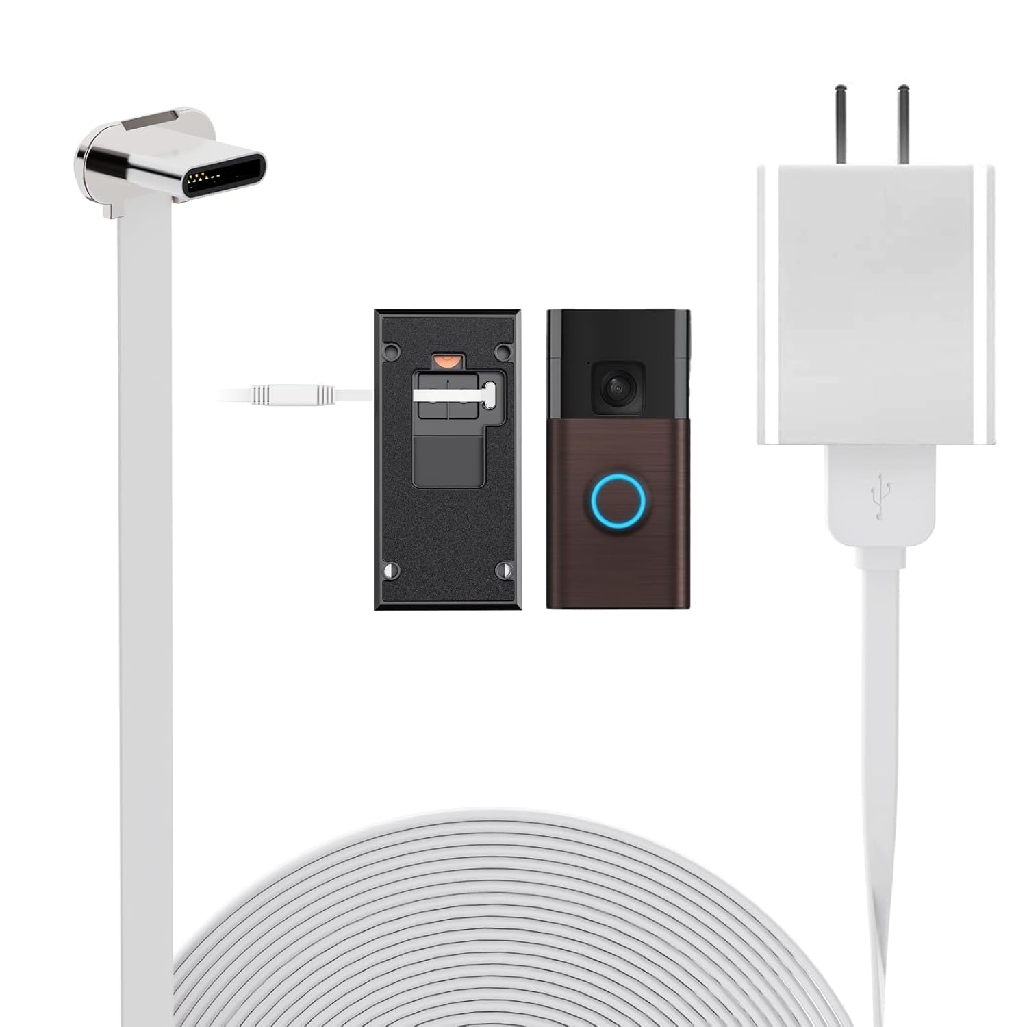 Doorbell Charger for Ring Battery Doorbell(2024 Release), USB C Charger Cable for No Drill Doorbell, 90 Degree USB C 17Ft Doorbell Charging Cable Sustainable Power Supply