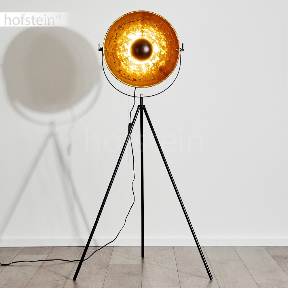 Stehleuchte Saturn, Vintage Stehlampe mit Lampenschirm in Gold/Schwarz aus Metall, Ø 43 cm, verstellbare Bodenleuchte im Retro-Design, ohne Leuchtmittel
