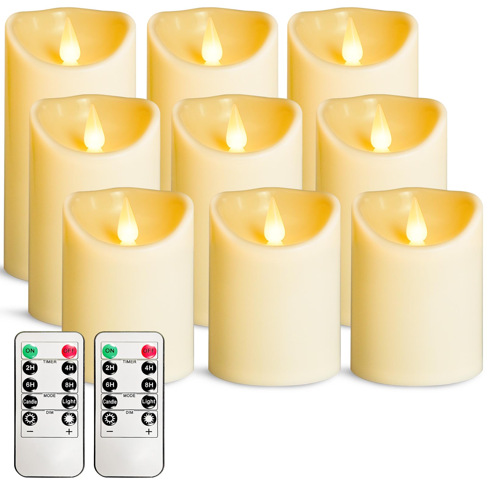 Oshine Ivory Plastic Flameless Battery Candles - Led Battery Candles Set Of 9 D3 H4 5" 6" Powered Outdoor Candle Outdoor With Remote Control And Timer Electric Fake Flickering For Decoration