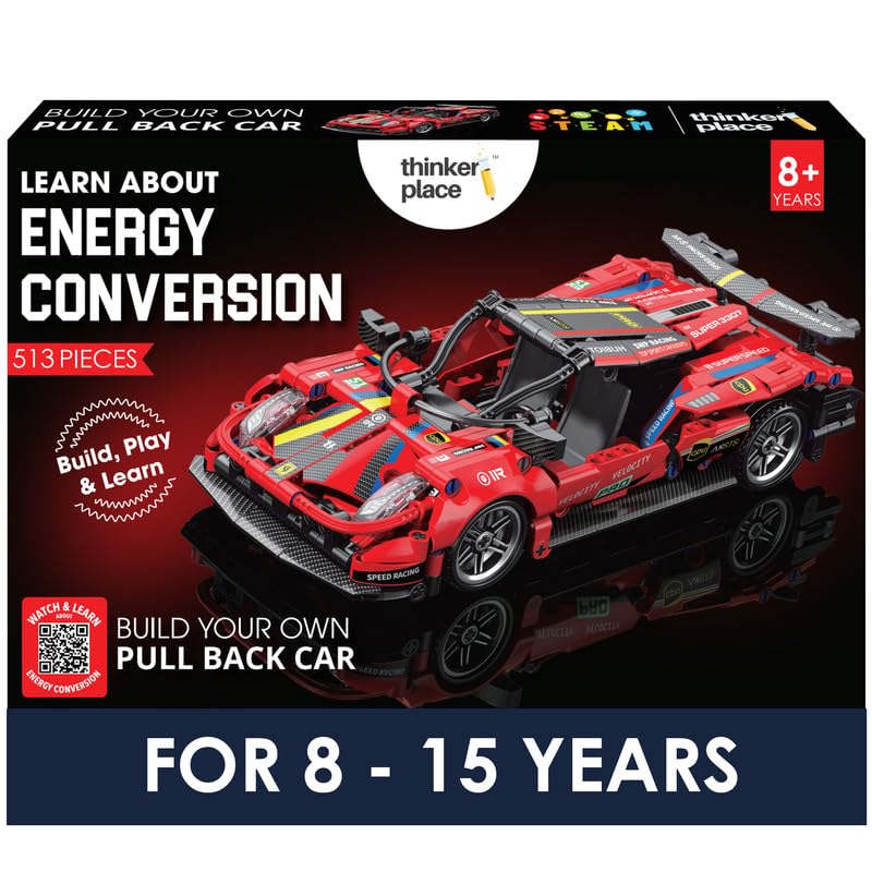 Image of 1:18 DIY Blocks Pull-Back Car - Red | Big Pull Back Cars | STEM Learning: Learn About Energy Conversion | Educational Toy for Kids 8+