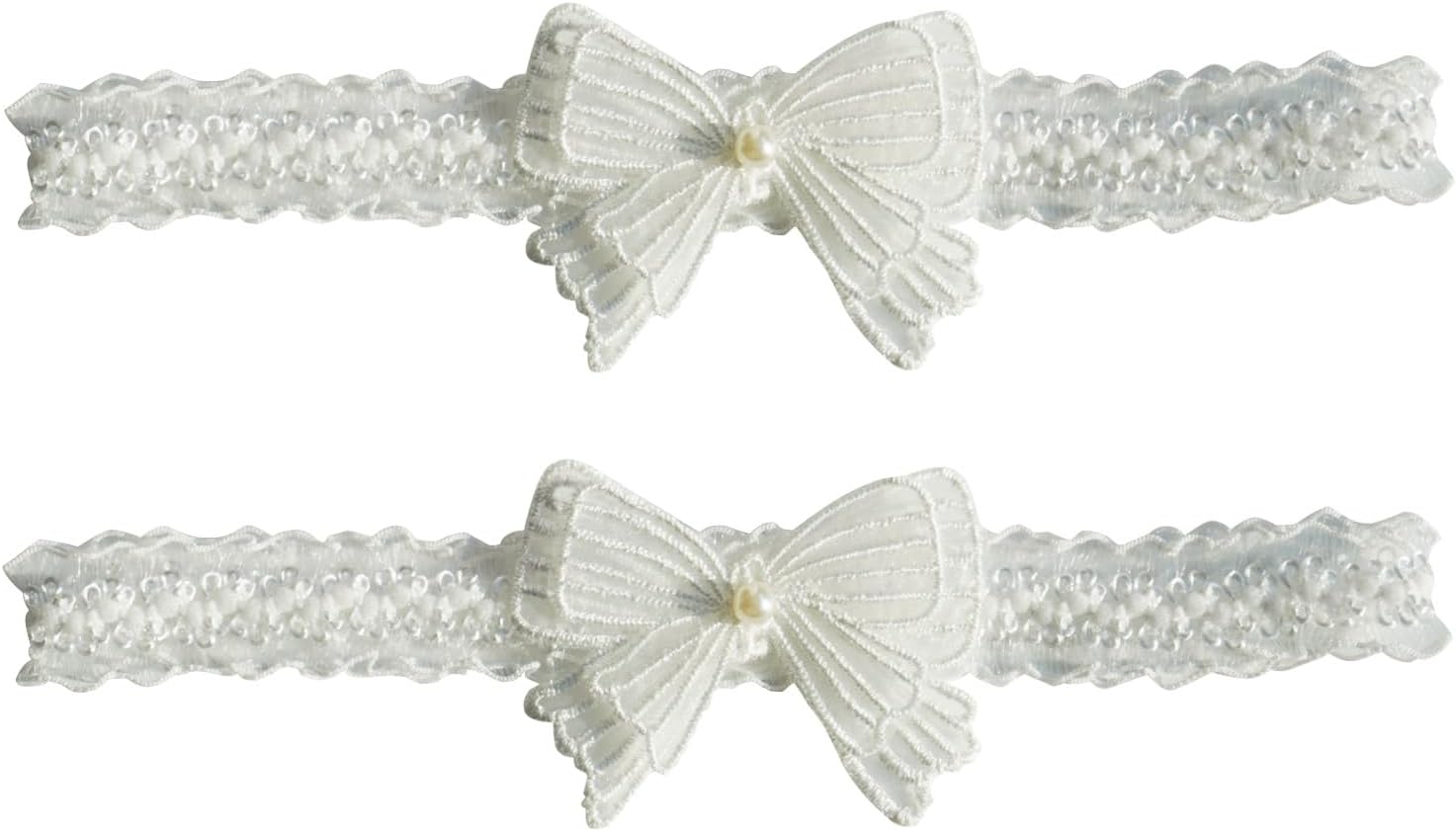 2 PCS White Garters Wedding Garter Set for Bride Lace Garter Thigh Bow Lace Garter Belt Decorative Accessories for Women Teen
