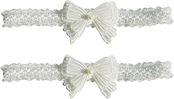 2 PCS White Garters Wedding Garter Set for Bride Lace Garter Thigh Bow Lace Garter Belt Decorative Accessories for Women Teen