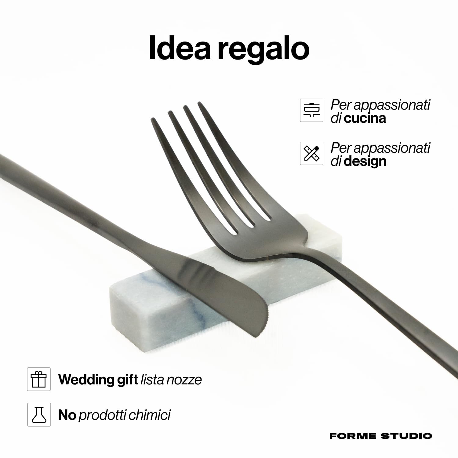 FORME STUDIO Poggia Posate Design in Marmo Azul Macaubas – Set 4 Pezzi – Poggia Bacchette Artigianale Made in Italy – Elegante Accessorio da Tavola per Occasioni Speciali