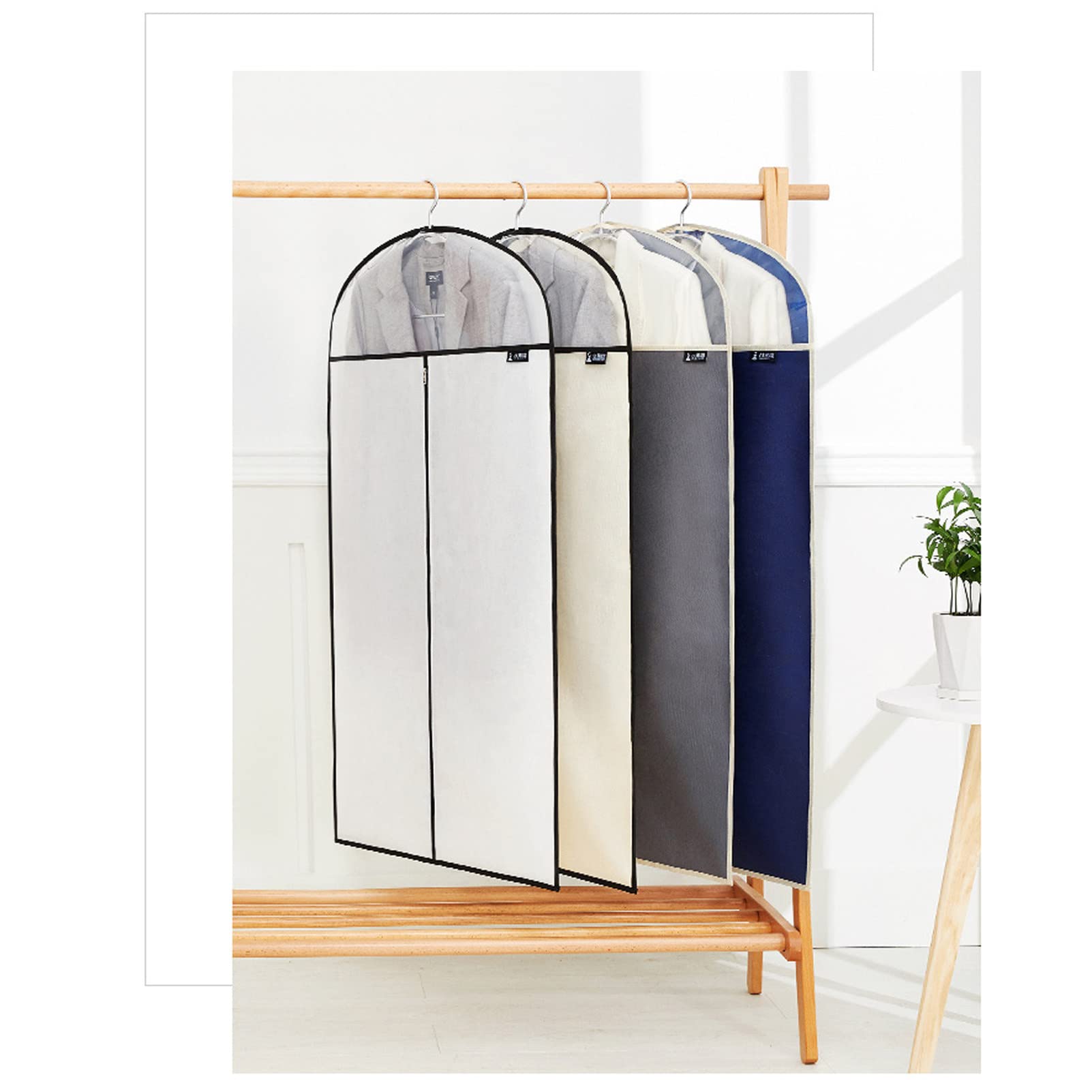 Kledinghoezen Tas (5 STUKS), voor opslag Doek Hoesbeschermer Wasbaar Helder Hergebruik Rits Kledingzakken voor lange pakken Jassen Jassen,Grey-110x60cm