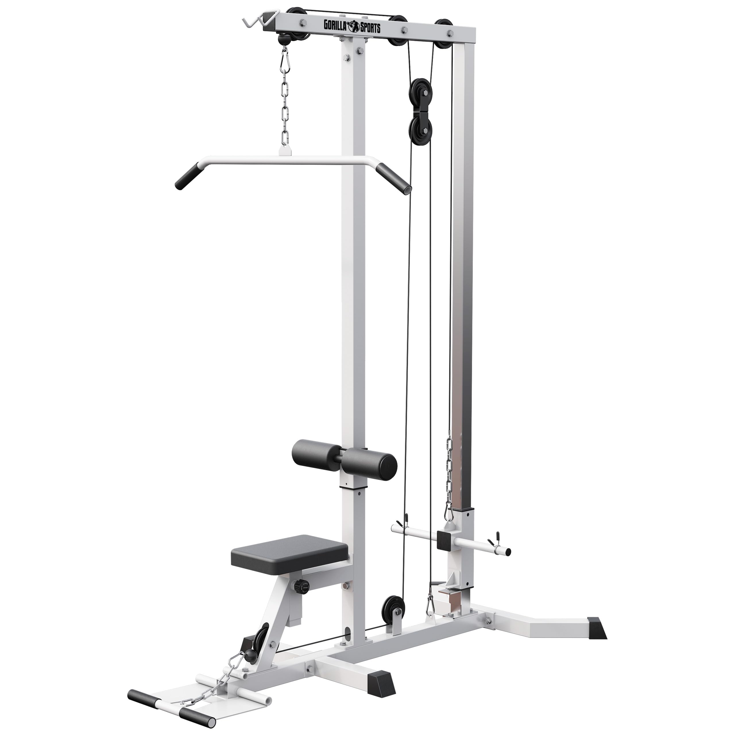 GORILLA SPORTS® Latzugstation - Verstellbar, Gerade Zugstange, Latzugstange, bis 280kg Belastbar, für 30mm Scheiben, Weiß - Latzugturm, Fitnessstation, Latzugmaschine, Kraftstation, Latzug Seilzug
