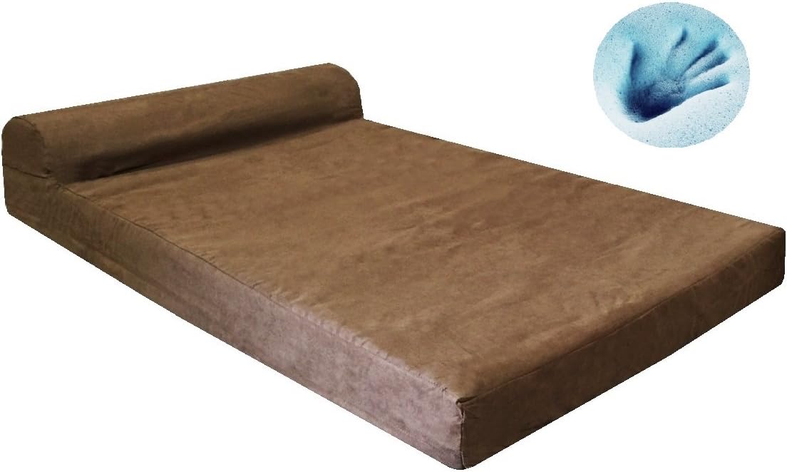 Dogbed4less Premium HeadRest Pillow Orthopedic Cool Memory Foam Dog Bed for Large Dogs, Waterproof Lining with Washable Suede Brown Cover, Extra Large 47X29