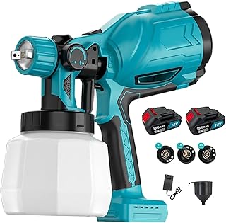 Kabellos Akku Farbsprühsystem, Tragbar 1000ML HVLP Farbsprühgerät Wandfarbe, Lackierpistole Elektrisch mit 3 Düsen, 3 Spritzmuster, 2x3.0Ah Akku, Farbsprühpistole für Wänden, Möbel