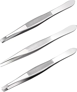 Professional Tweezers Set Hair Plucking Tweezers 3-Piece Pointed Tweezers for Eyebrow Plucking, Slanted Tweezers for Precise Eyebrow Hair Removal, Rustproof Stainless Steel Polished