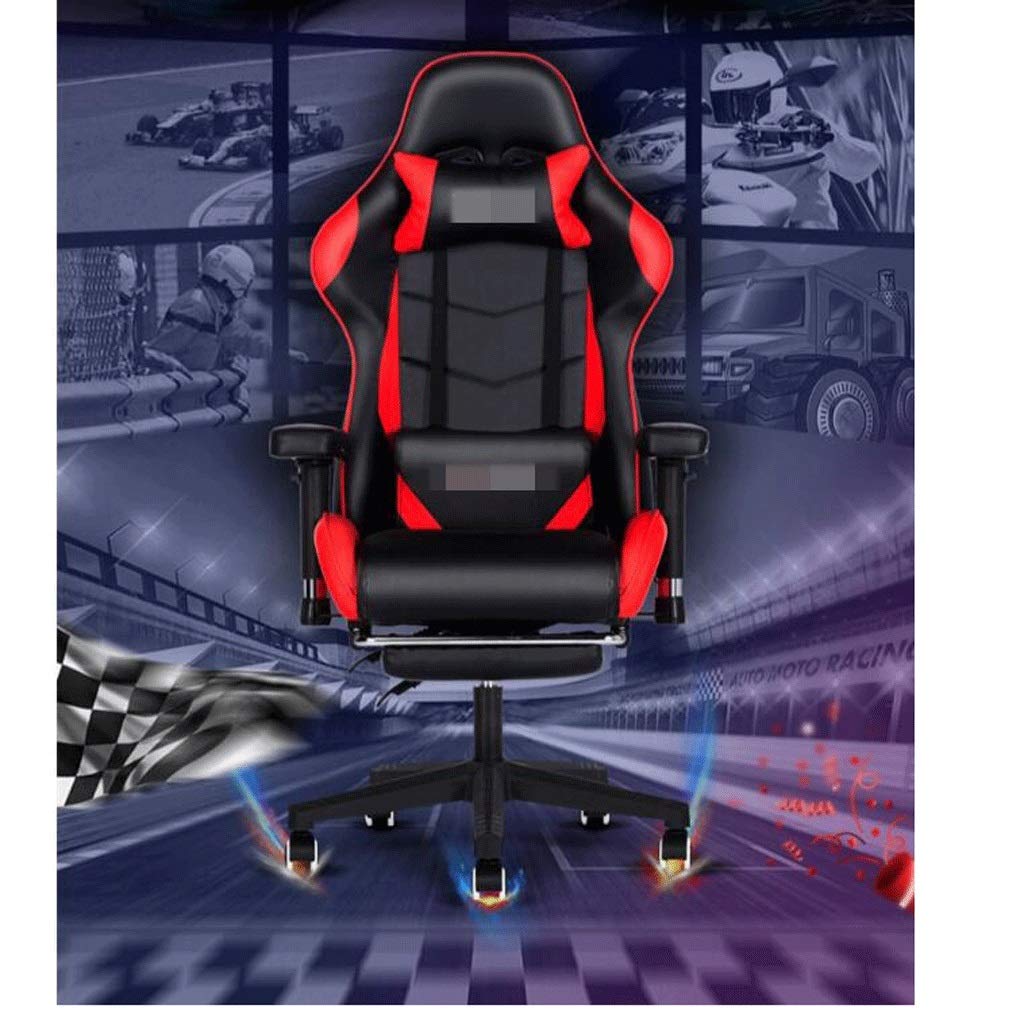 YYDS Krzesło do gier e-sport z pedałem, sztuczna skóra, ergonomiczne krzesło obrotowe z zagłówkiem i poduszką lędźwiową ergonomicznie (kolor: Szary, rozmiar: Stopy ze stopu aluminium)