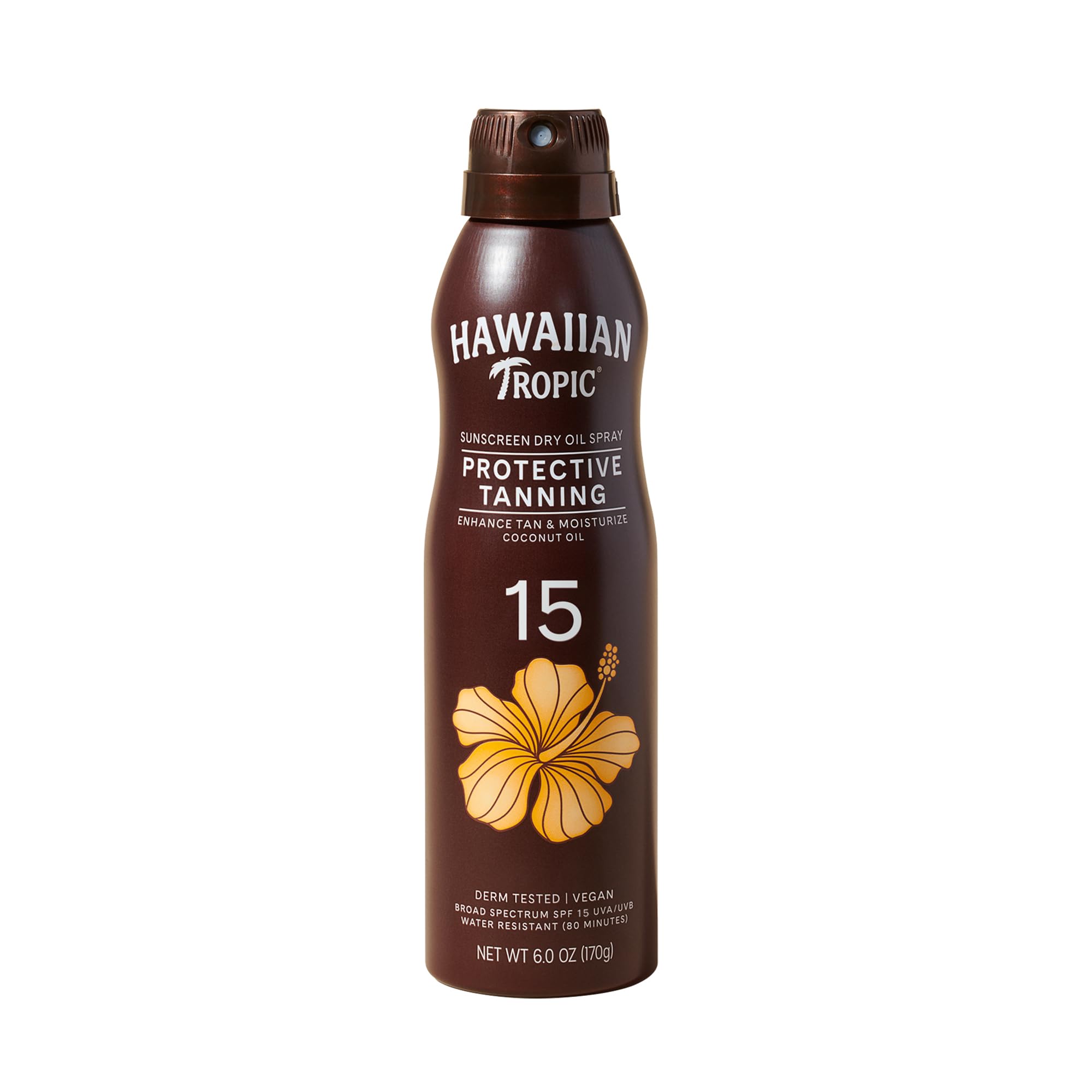 Hawaiian Tropic Dry Oil Tanning Spray Sunscreen SPF 15, 6 oz | Protective Sun Tanning Oil with SPF 15 Sunscreen, Oxybenzone Free, 6 oz