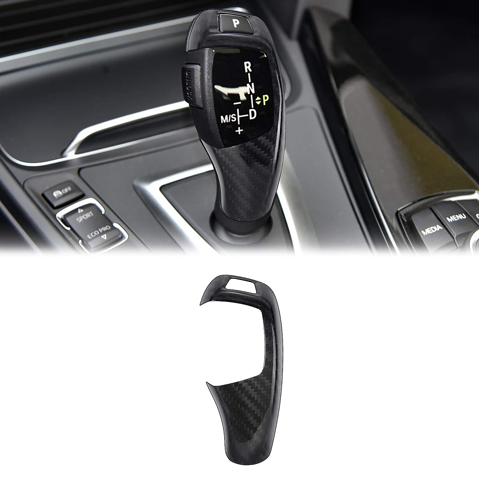 MICOOS Replacement for Gear Leaver Trim Carbon Fiber Gear Head Cap Sticker Interior Accessories for BMW F20 F21 2012-2018 F22 F23 2014-2018 F30 F34 F35 2013-2018 (Black)