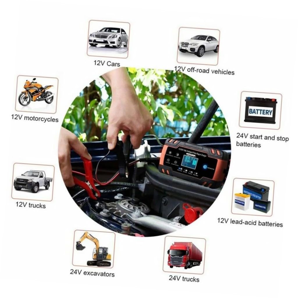 Caricabatterie Intelligente Per Auto Da Manutentore Di Batterie Funzione Di Riparazione Impulsi Compatibile Tutti i Veicoli
