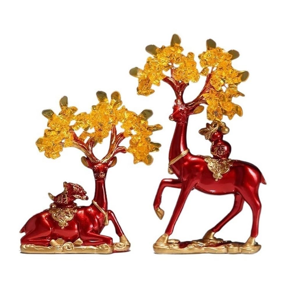 Fortune Crystal Trees Citrine Money Tree, Fortune Twin Deer Opening Home Housewarming Decorations