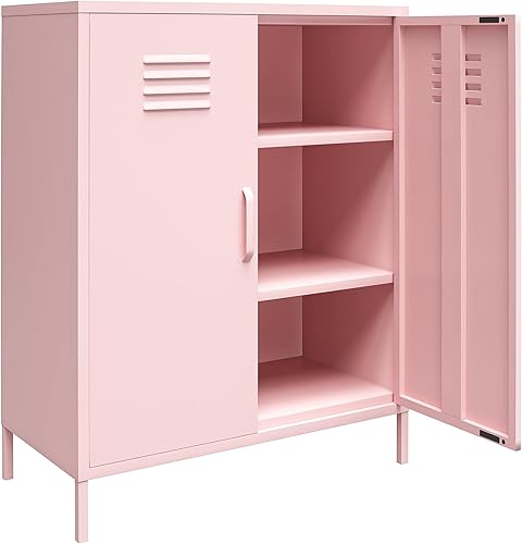 Miniatura 7 de Novogratz Gabinete de almacenamiento de armario metálico de 2 puertas, color rosa tímido