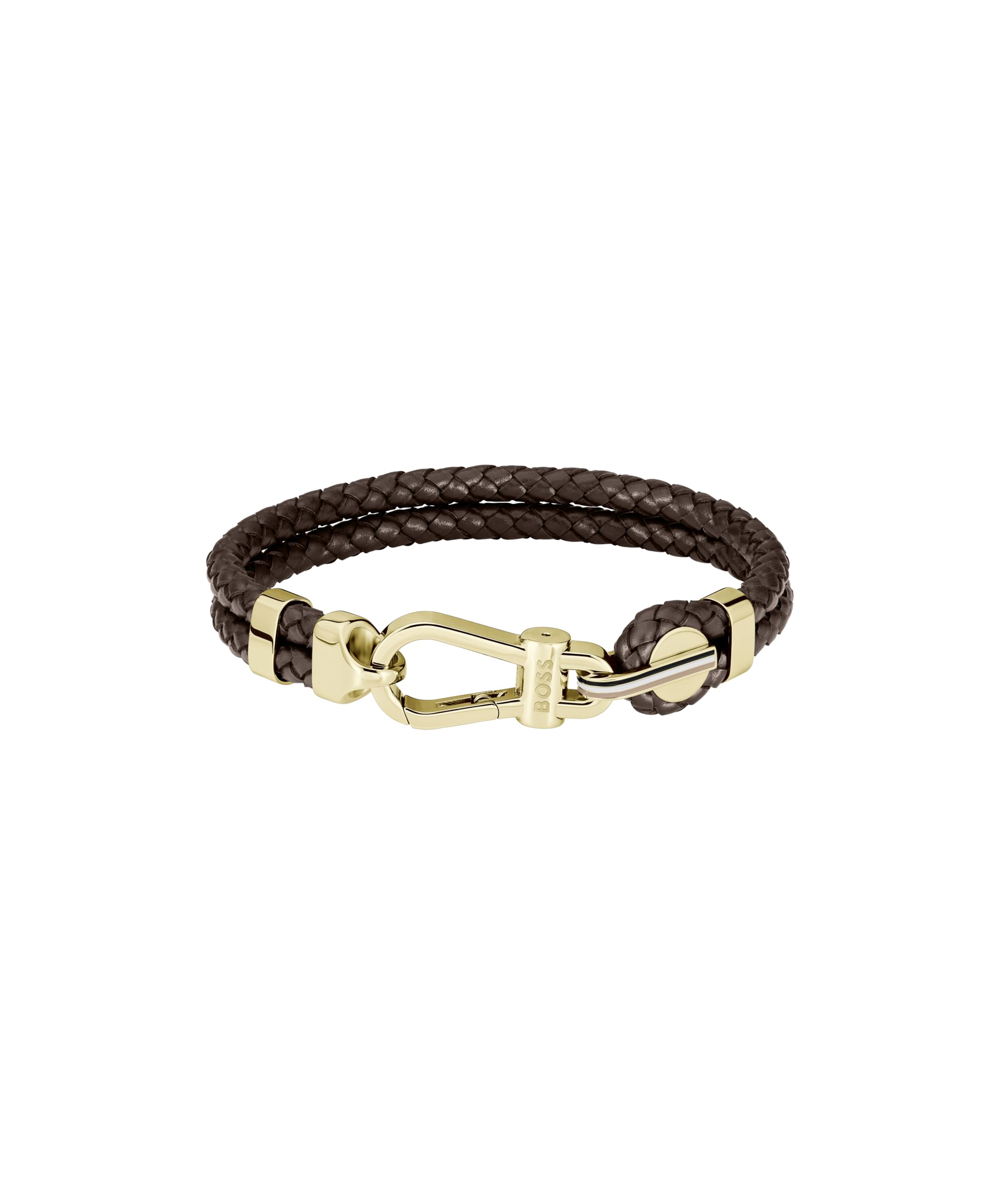 BOSS Jewelry Men's ARES PRIME Collection Bracelet with Brown Leather and Gold Stainless Steel Closure - 1580700M