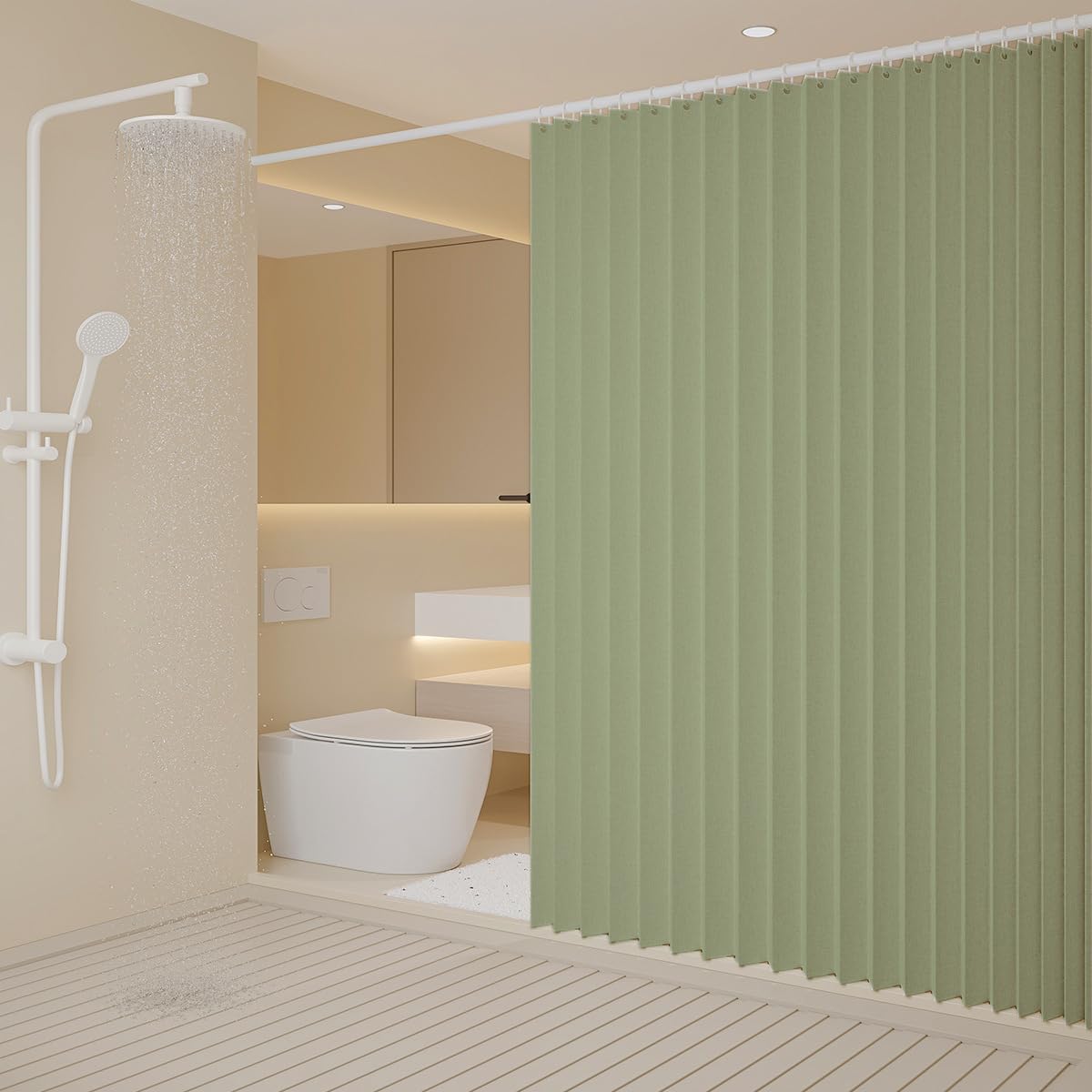 Tenda da doccia in lino impermeabile e antimuffa, misura grande, 200 x 180 cm, ideale per camera da letto, soggiorno e bagno, design elegante verde