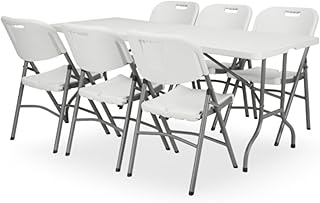 SunBoat 183 cm Heavy Duty Folding Banquet Table for Catering, BBQ, Garden, Camping, Party, and Buffet -7 Piece Set | Outdoor - Indoor use