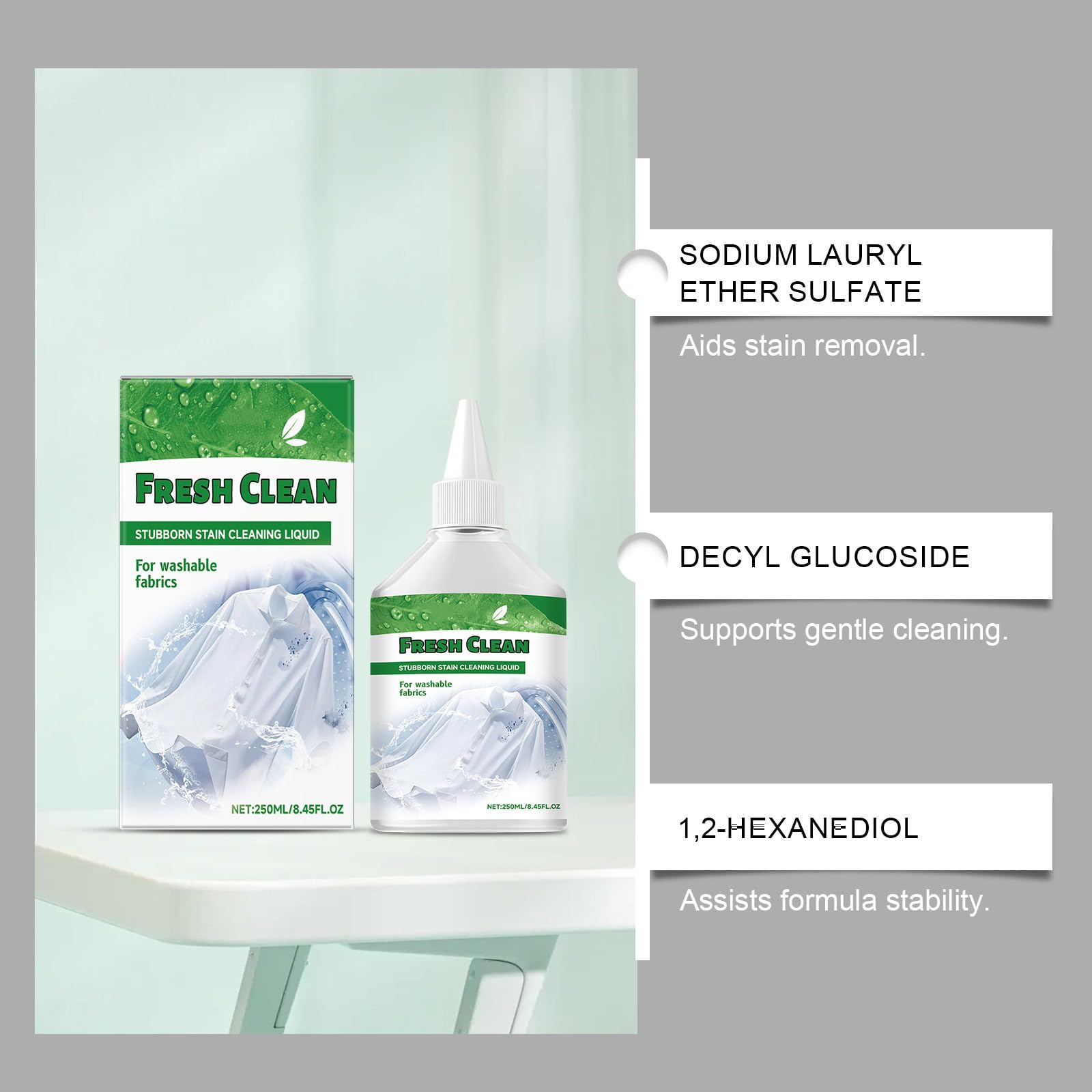 Líquido quitamanchas para ropa con enzimas activas - Elimina manchas de grasa, aceite y comida en la ropa, ideal para ropa de recién nacidos, esencial para las nuevas mamás, 250 ml (8 botellas)