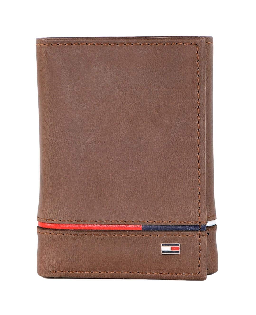 Tommy HilfigerMen's Leather Leif RFID Trifold Wallet with Double ID, Brown