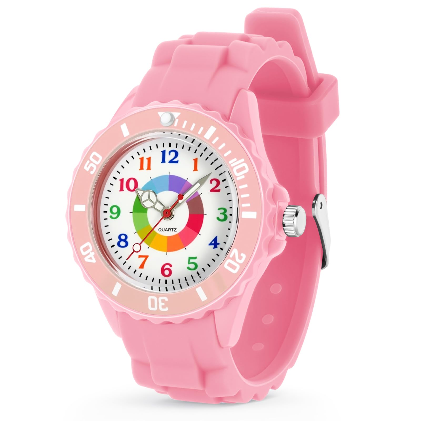OSDUE Reloj de Aprendizaje para Niños, Impermeable Fácil de Leer Relojes de Pulsera con Correa Suave, Reloj de Pulsera Analógico para Niños Niñas Regalo de Cumpleaños Partir Esfera Colorida