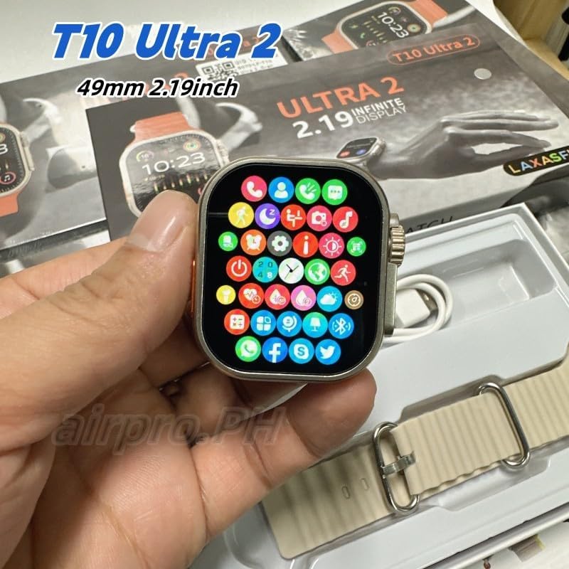 T10 ULTRA 2 Smart Watch displaying various app icons