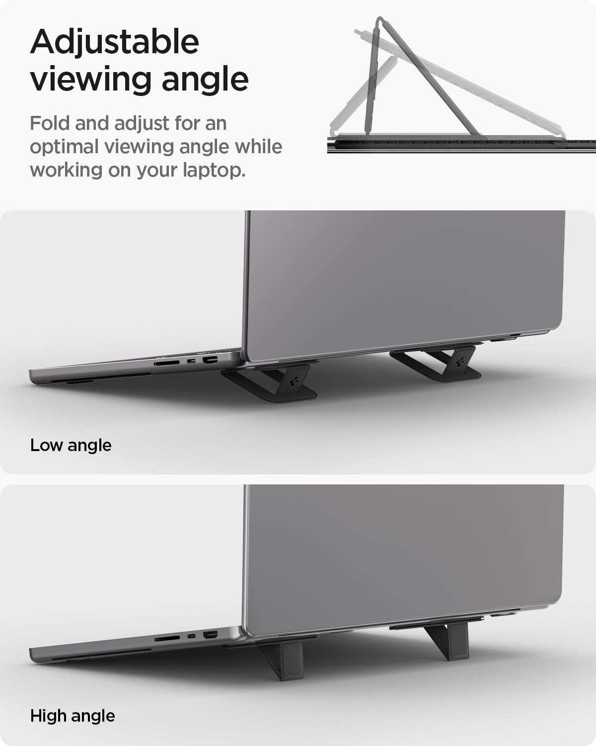 Spigen Slim Fold Laptopstandaard in Hoogte Verstelbaar [2 Stuks], Zelfklevende Laptopstandaard, Dubbel Verstelbare Ergonomische Hoek, Compatibel met MacBook Pro, MacBook Air 11–16 en meer – Zwart
