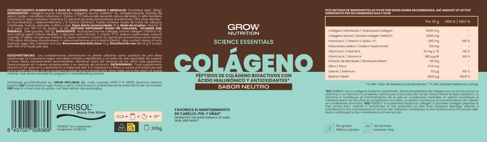 Grow Wellness Lote Omega 3+ OMEGATEX 60 Cápsulas + Colágeno Chocolate Salado 300 g | VERISOL, Ácido Hialurónico, Biotina y Vitaminas