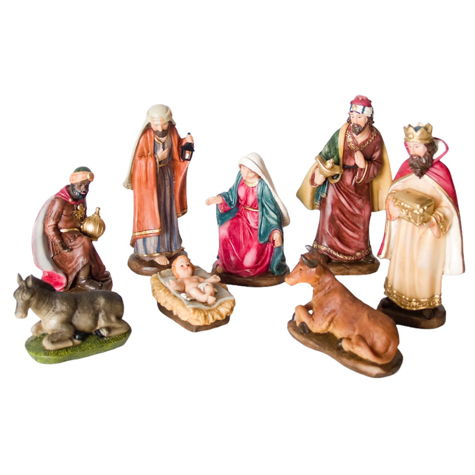 TIENDA EURASIA® Pack de Figuritas del Belen - Figuras de Resina para el Belen - Nacimiento de Navidad - 12 cm (46528 - Nacimiento 8 Piezas 12 cm)