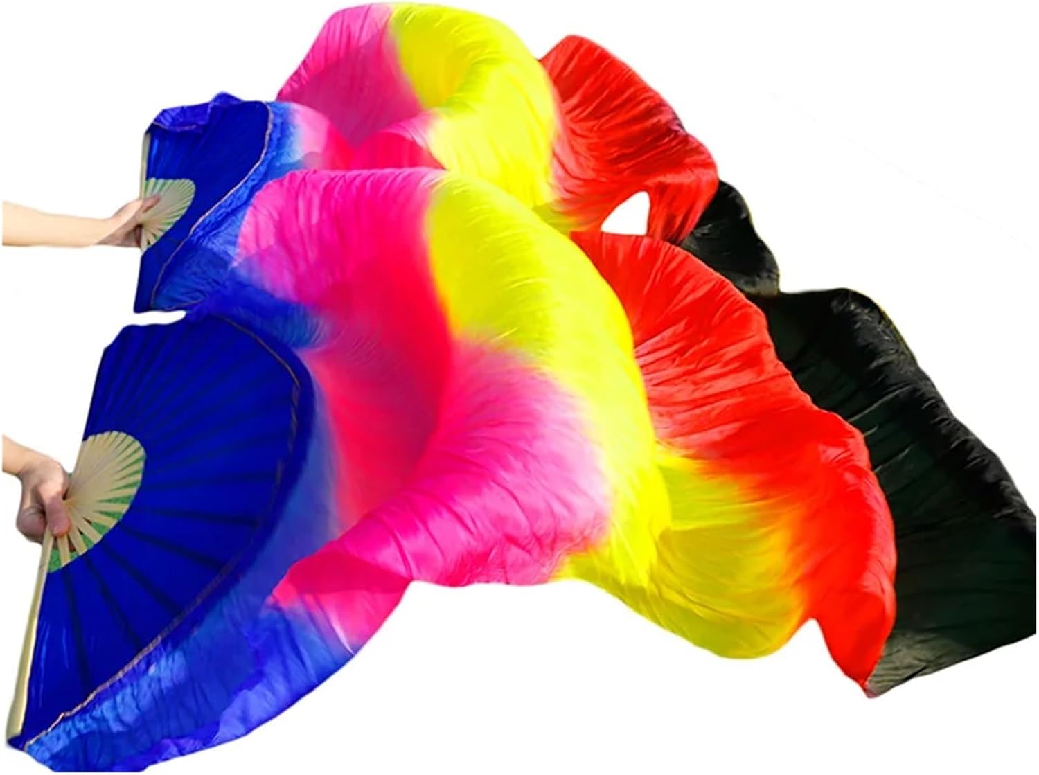 1 Pair Belly Dance Silk Fan Real Long Fans Handmade Gradient Color Practice Dancing
