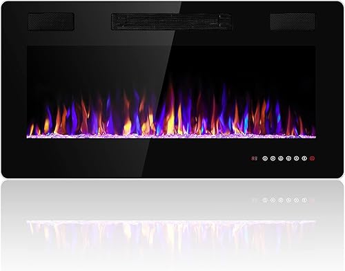 Miniatura 11 de Chimenea eléctrica de 50 pulgadas, ultrafina, empotrada y montada en la pared con control remoto, calentador de chimenea, temporizador, color de