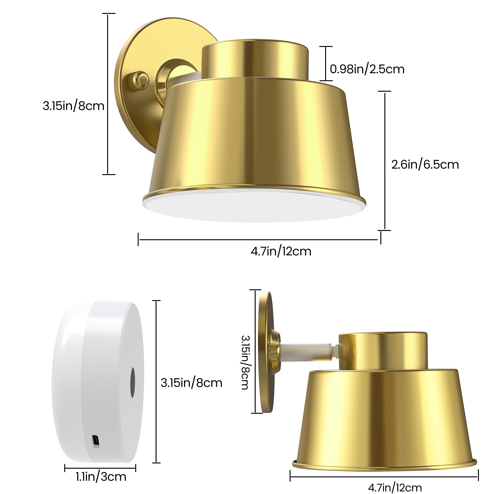 AIBOO Art Display Lights, Picture Lights Rechargeable Gold, Color Changing & Dimmable with Remote LED Rotatable Wall Lights for Pictures, Paintings, Portraits, Artworks (2 Pack)