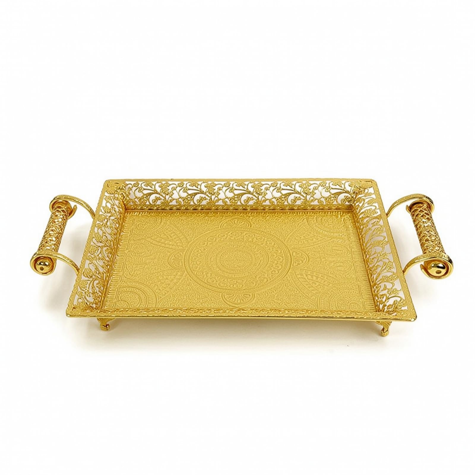 Vassoio da Portata Vassoio Rettangolare Vassoio Decorativo Vassoio con Manici in Metallo con Lavorazione Traforata E Base Incisa Adatto per Servizio Snack Esposizione Dolci Tavolo da Salotto