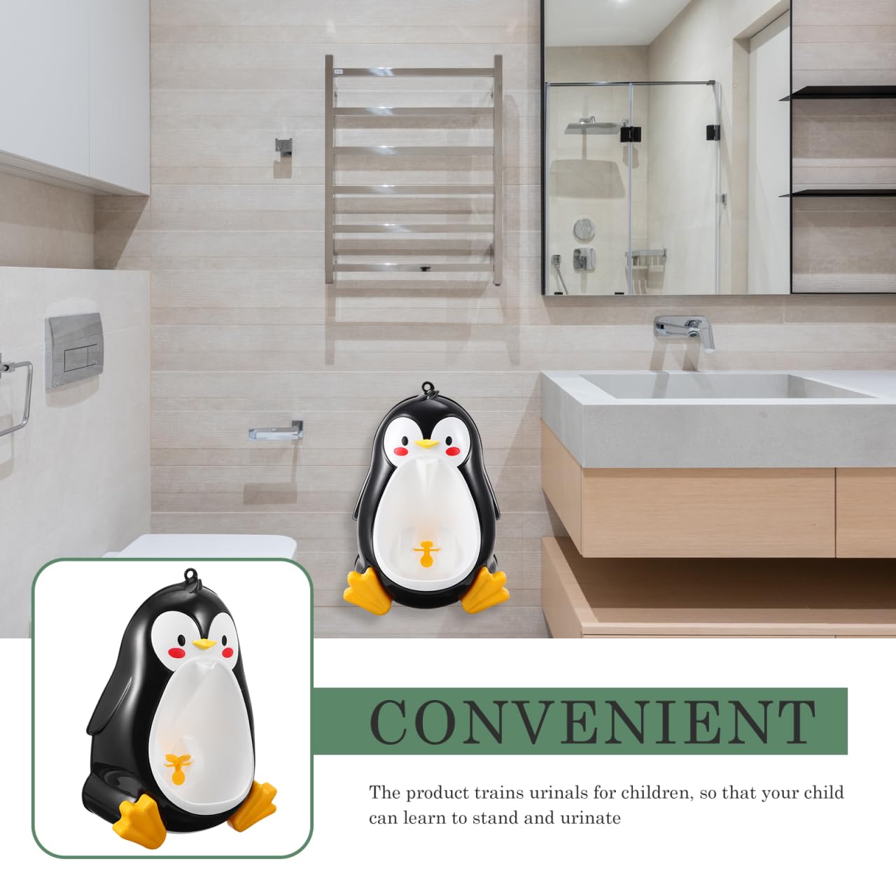 1pc Penguin Shape Boy Training Urinal Wall-Mounted Toilet for Boys Fun Rotating Easy to Install Clean Space-Saving Potty Green