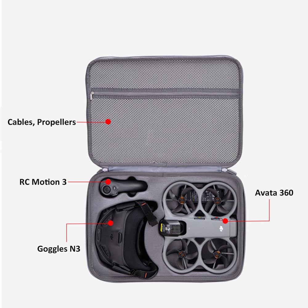 Avata 360 Gogle N3 futerał, przenośna torba podróżna o dużej pojemności torba na ramię wodoodporna PU pokrowiec ochronny pudełko do DJI Avata 360 Motion Fly More Combo akcesoria organizer, Szary