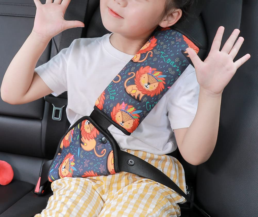 Car Seat Belt Adjuster Seat Belt Pad Cover for Baby Child Neck Safety Shoulder Positioner Shoulder Pad Kit Neck Support Headrest Seatbelt Pillow Cover & Seatbelt Adjuster for Child, Set of 2