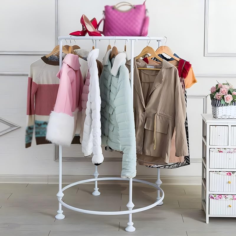Présentoir à vêtements rond robuste en métal blanc avec base stable - 3