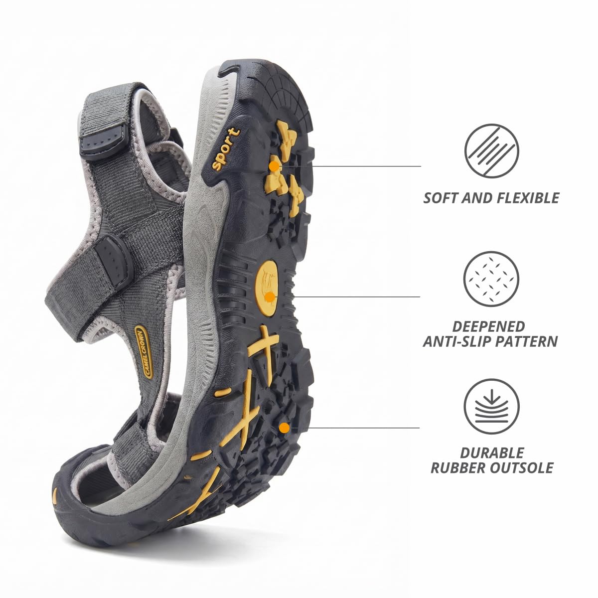CAMEL CROWN Wasserdichte Wandersandalen für Herren, geschlossene Zehen, Wassersandalen, athletische Sport-Sandalen für Sommer, Outdoor, Strand, Watboot
