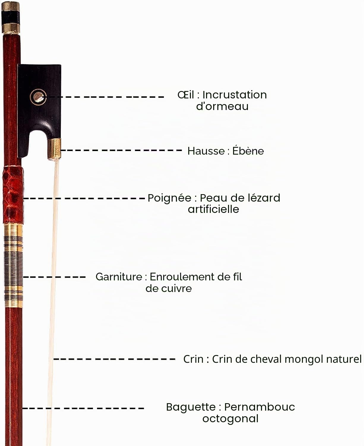 Advance Archet de violon 4/4 en pernambouc en crin de cheval octogonal en bois du Brésil 4 à 4 tailles
